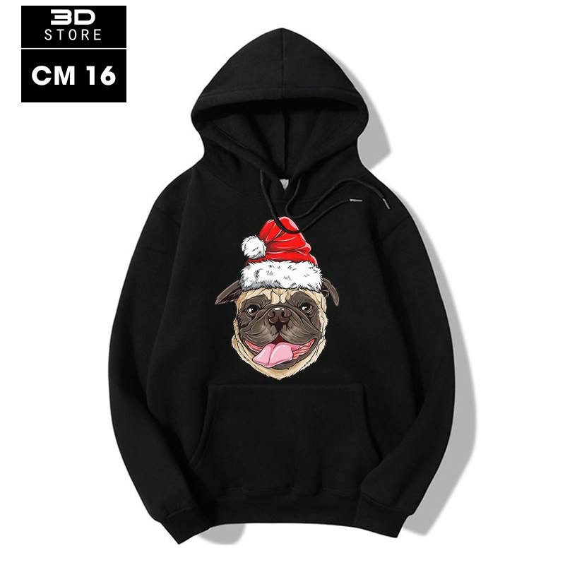 ÁO HOODIE ĐEN  HÌNH ÔNG GIÀ VÀ THÚ NOEL