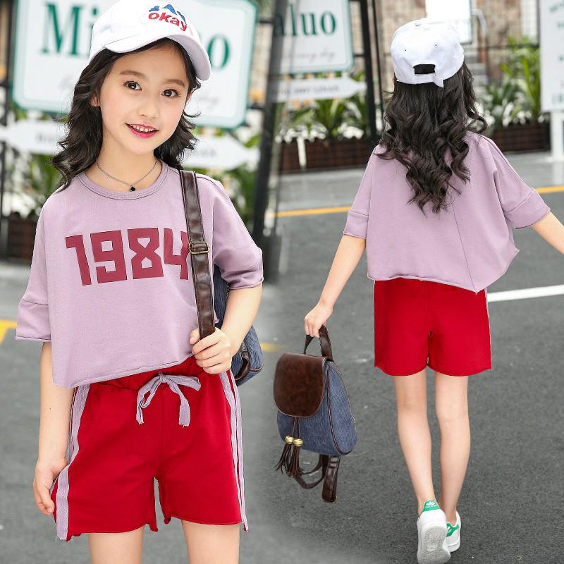 Set áo thun tay ngắn & quần short cotton cho bé gái 3-14 tuổi