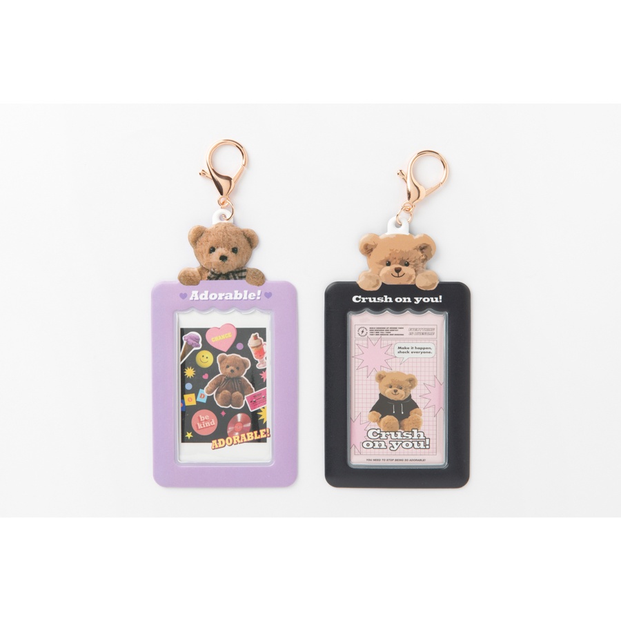 Toploader Decor ARTBOX Hàn Quốc Bọc Card Đựng Ảnh Trang Trí Photocard Polaroid Có Móc Khóa Họa Tiết Gấu Teddy Màu Tím