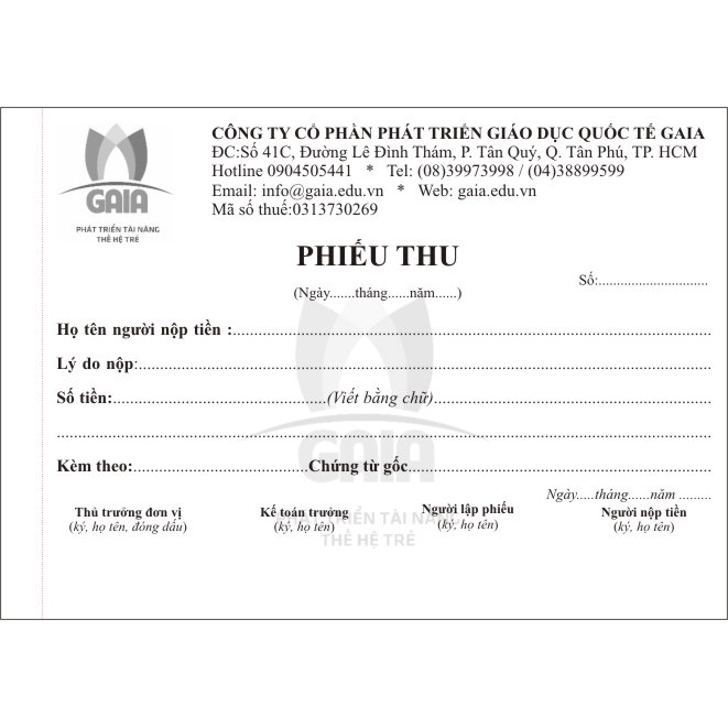 In phiếu thu , phiếu chi công ty theo yêu cầu