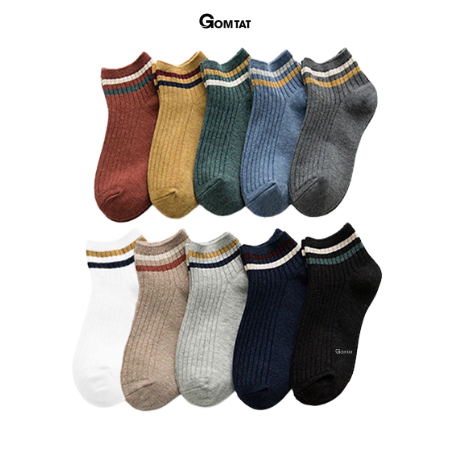 Set 10 đôi tất chân cổ ngắn nam nữ GOMTAT, chất liệu cotton mềm mịn thoáng mát chuẩn xuất Nhật - CB073-10DOI