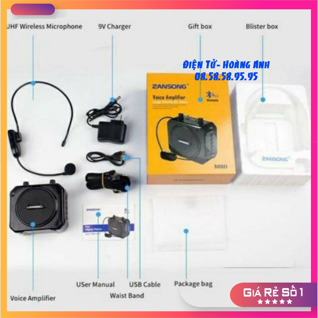 [Mã ELHACE giảm 4% đơn 300K] Máy trợ giảng zansong M80 (m88) loa trợ giảng dòng micro không dây bluetooth đài fm