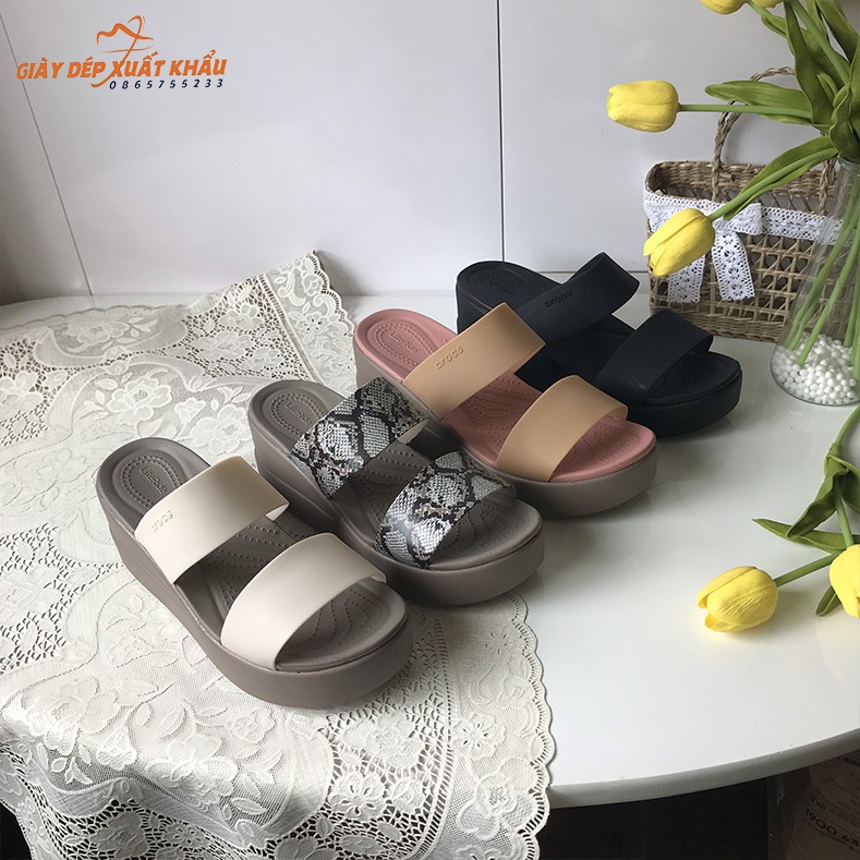 Dép Cross Đế Cao Brooklyn Mid Wedge Màu Đen