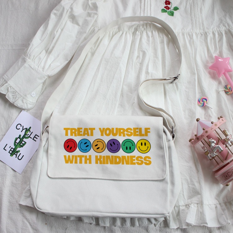Túi Đeo Chéo Đen Vải Canvas Treat Yourself Đựng Sách Vở, Giấy A4 Phù Hợp Đi Học, Đi Chơi