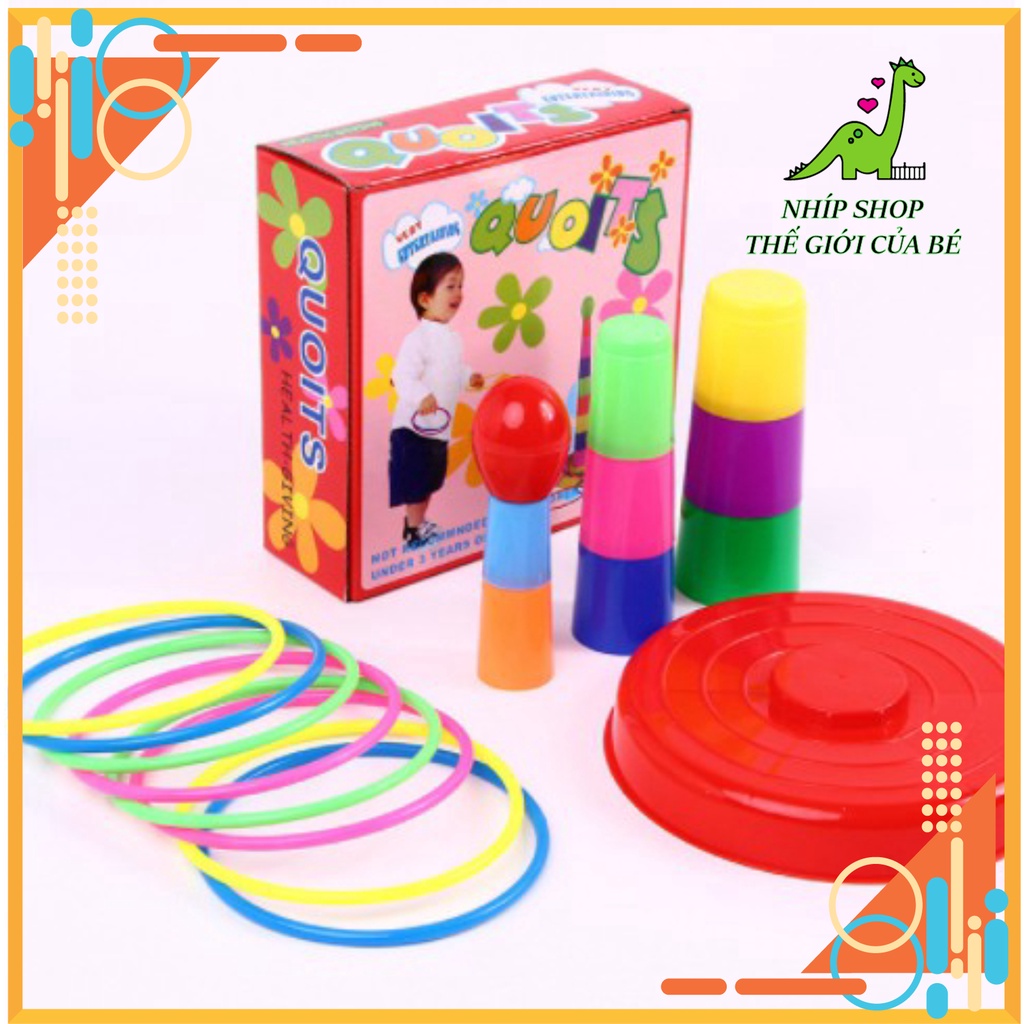 Bộ đồ chơi xây tháp ném vòng nhiều màu sắc rèn luyện khả năng khéo léo cho bé