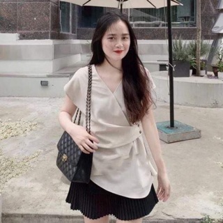 Áo sơ mi lụa cổ v vạt chéo cúc hông- kèm vedeo và ảnh thật cuối