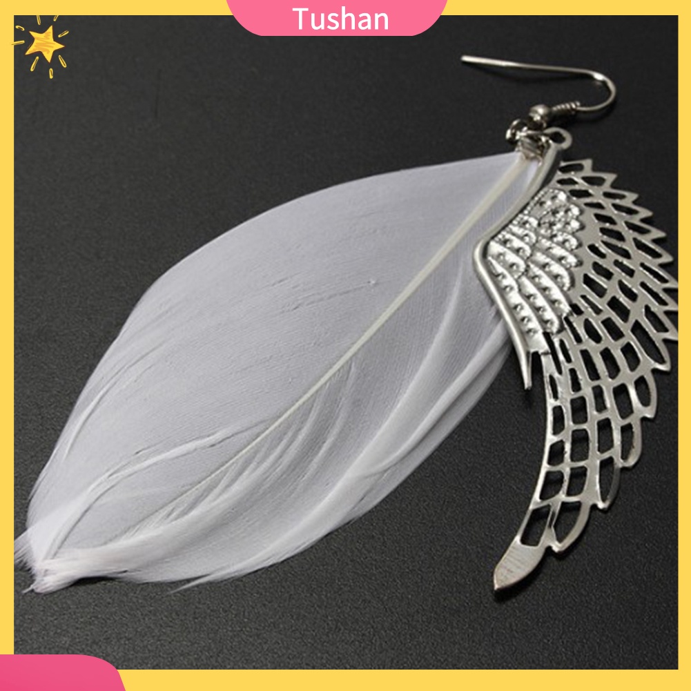 Hoa Tai Dáng Dài Hình Cánh Thiên Thần Phối Lông Vũ Thời Trang