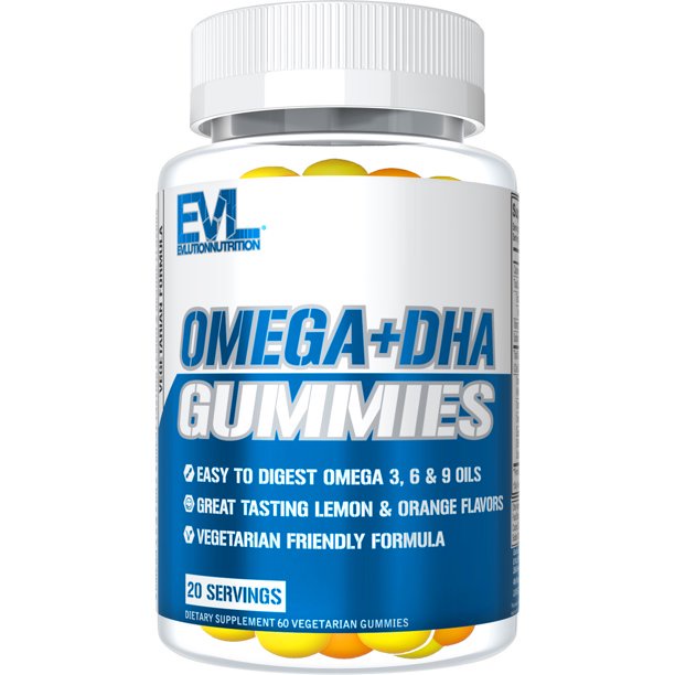 EVLUTION NUTRITION OMEGA +DHA GUMMIES 60 VIÊN-CHÍNH HÃNG-Dạng Kẹo Cung Cấp Đầy Đủ Omega 3 6 9, Vị Chanh Cam Khử Mùi Tanh