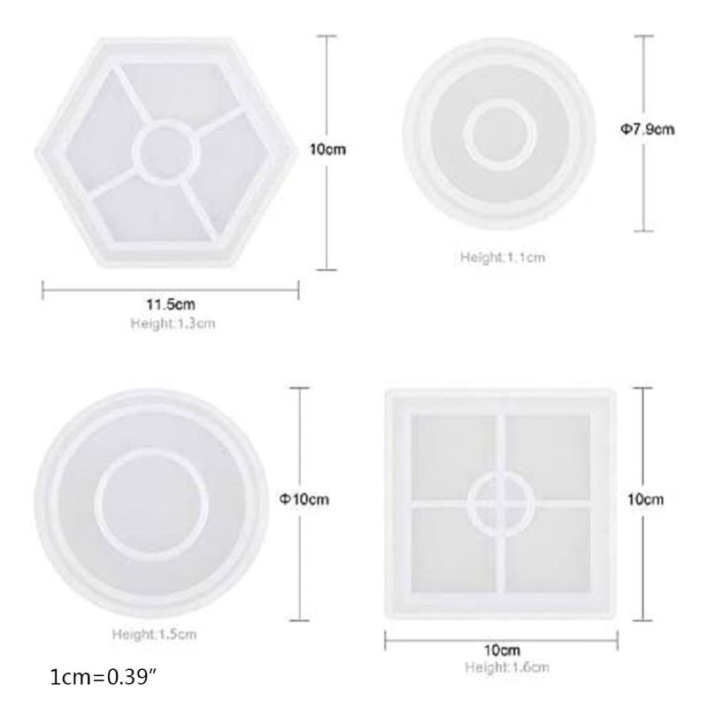 Set 4 / 6 Khuôn Silicon Hình Lục Giác / Tròn / Đá Mã Não Làm Trang Sức