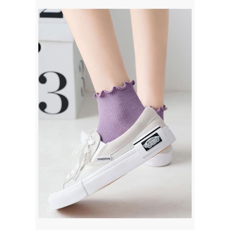 Set 5 đôi tất dệt kim cổ ngắn bèo nhún cho nữ đanh mịn _ Sam_ Vớ len nữ cổ bèo công chúa