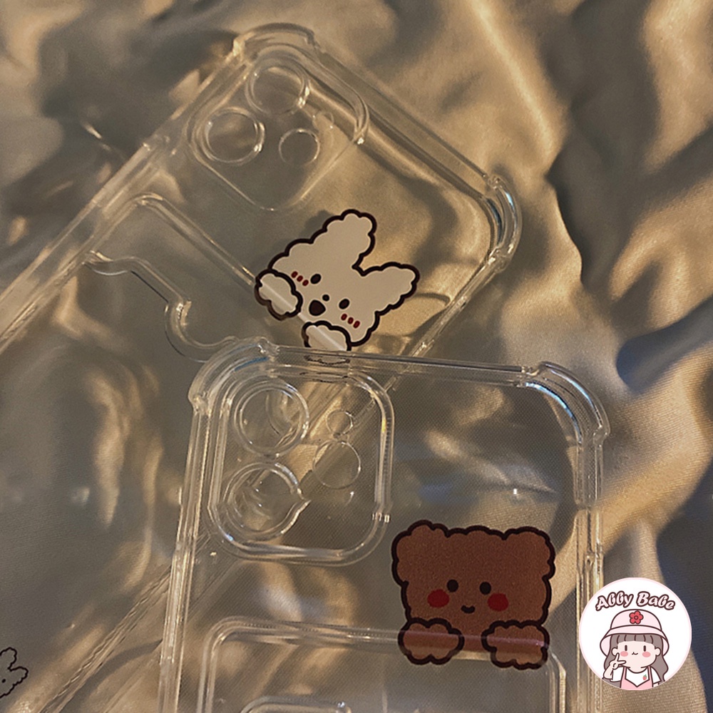 Ốp Điện Thoại TPU Dẻo Trong Suốt Kèm Ngăn Đựng Thẻ In Hình Gấu Nâu Cho IP 13 12 11 Pro Max X XS XR 8 7 Plus