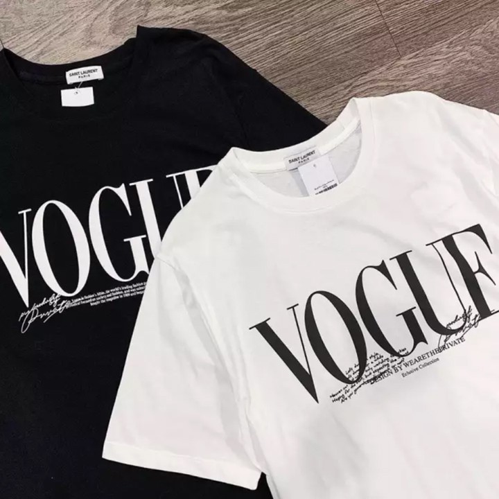 Áo Thun Nữ Màu Đen Trắng In Chữ VOGUE Chữ Ký VOGUE SEOUL