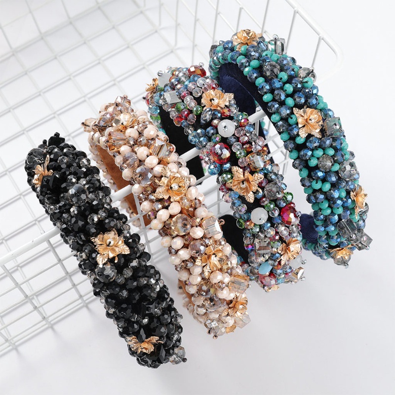 Băng Đô Cài Tóc Bản Rộng Đính Hạt Pha Lê Giả Phong Cách Baroque Cổ Điển