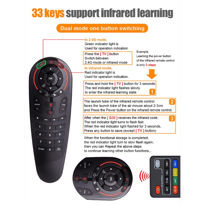 Điều Khiển Từ Xa WU G30S Cho Thiết Bị Android TV Box 33 Cho Học Sinh IR 2 4G X96q PC Pk G30 G10s G5