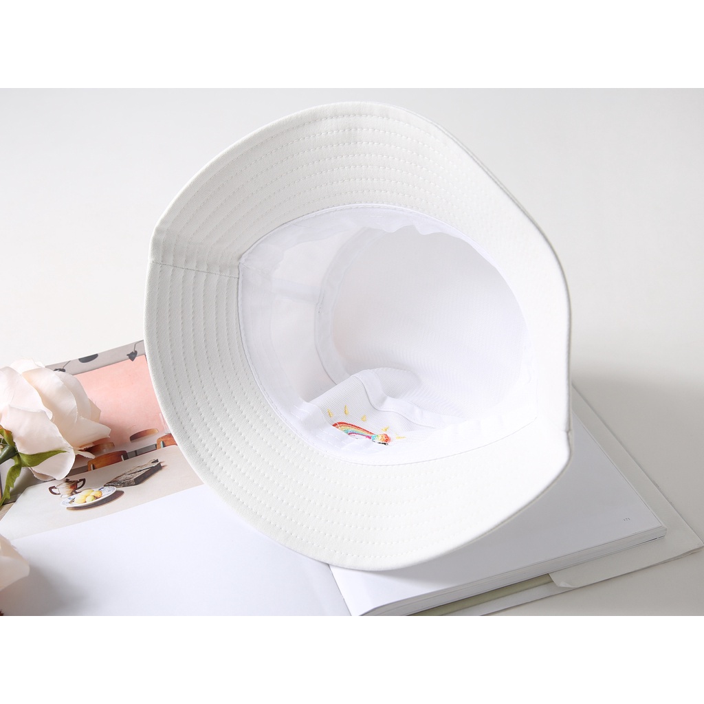 (Hàng Có Sẵn) Nón Tai Bèo Cotton Unisex Thêu Chữ &quot;Cầu Vồng Phong Cách Hàn Quốc