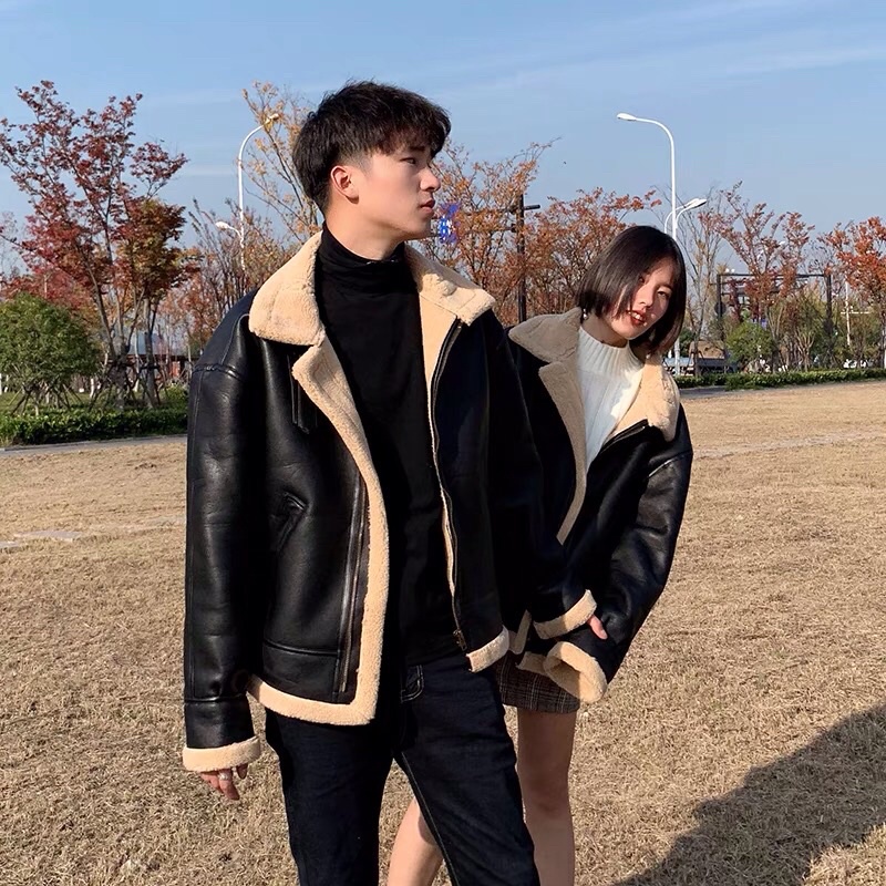 Áo khoác da lót lông đại hàn nam nữ