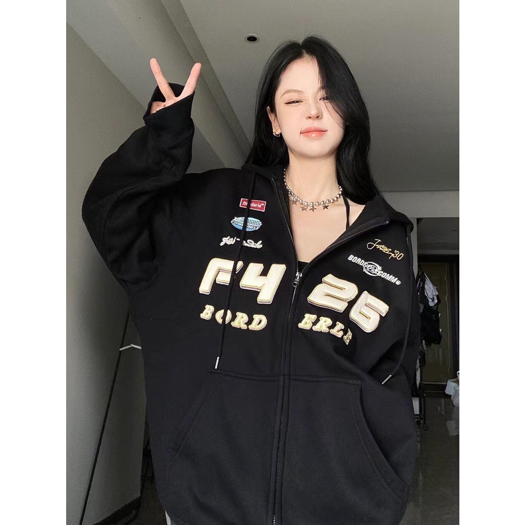 [F426 Elements] Áo Khoác Cardigan Hai Lớp Cotton Nguyên Chất Thêu Họa Tiết Có Khóa Kéo Phong Cách Mới Mùa Thu Dành Cho