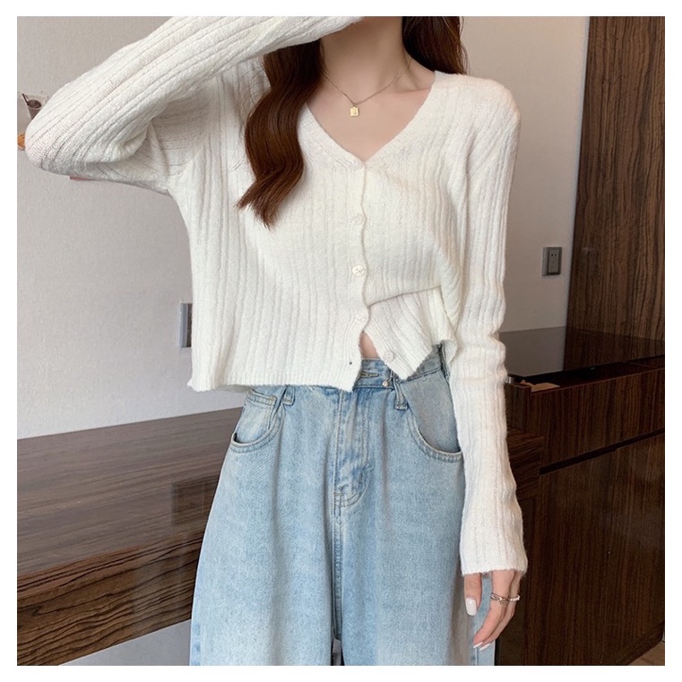 Áo len nữ hạt tiêu dáng croptop mẫu thu đông 2021