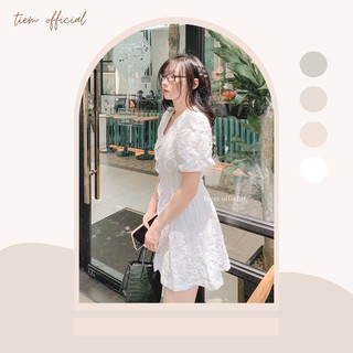 Đầm trắng tay phồng vải gấm hở eo lưng - Gemma Dress