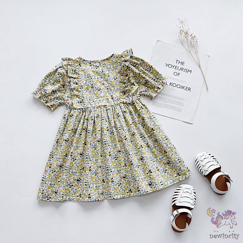 Đầm Cotton In Hoa Thời Trang Mùa Hè Cho Bé Gái