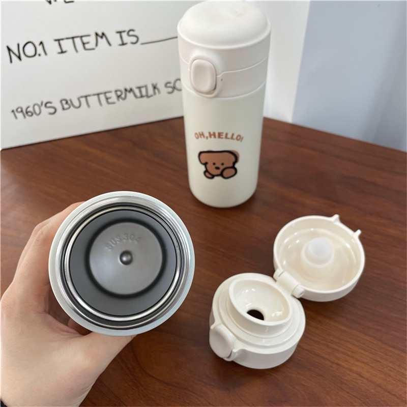 Bình giữ nhiệt có hình Cún, Oh!Hello + kèm túi vải đựng bên ngoài đáng yêu dễ thương