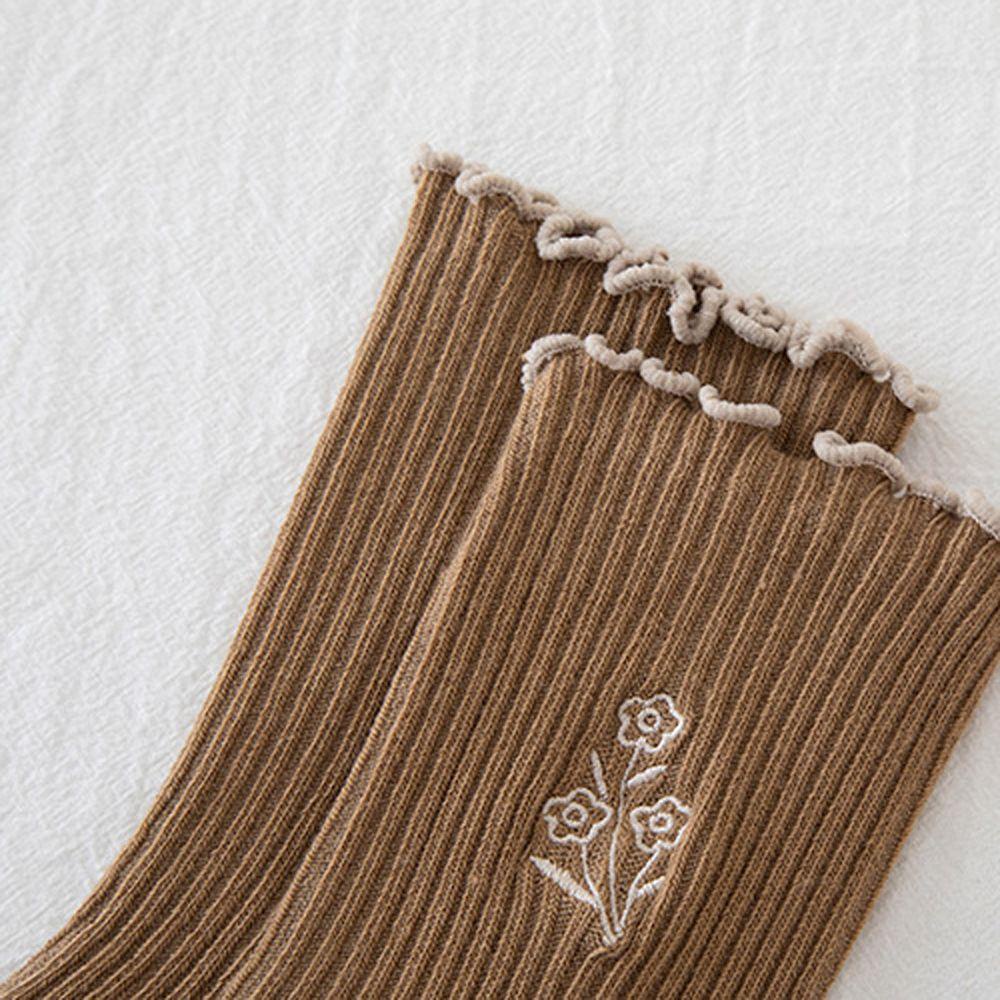 Vớ Cotton Phối Ren Thêu Hoa Thoải Mái Thời Trang Thu Đông