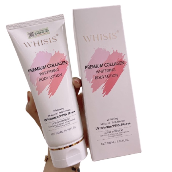 Combo Kem Dưỡng Thể Trắng Da, Chống Nắng Ngày Và Đêm WHISIS Premium Collagen Whitening Body Lotion Hàn Quốc  200ml