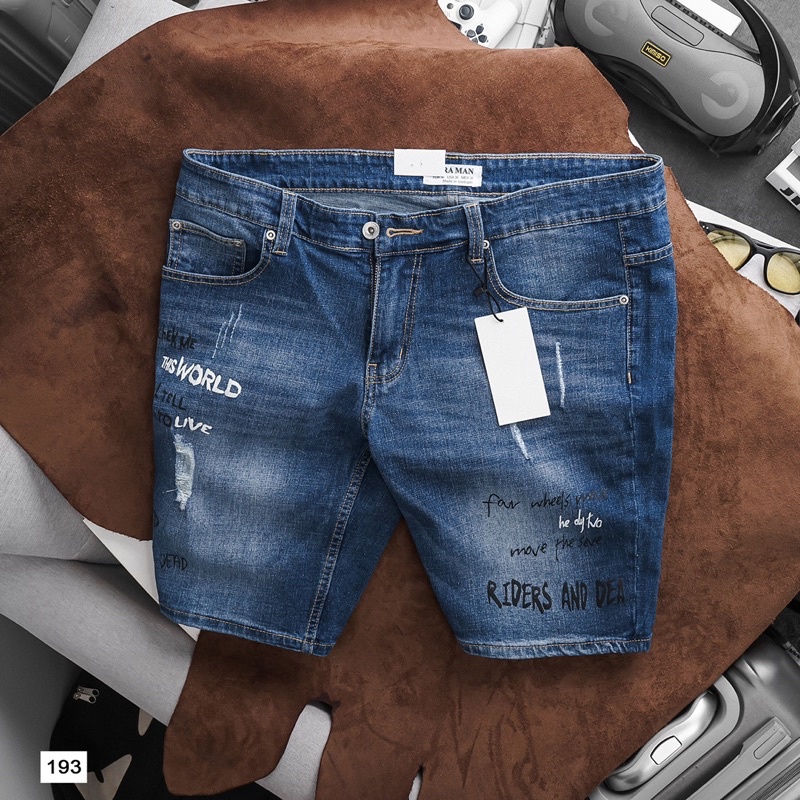 Quần short jean nam màu xanh đậm trơn co giãn slimfit ôm dáng hàng xuất dư xịn
