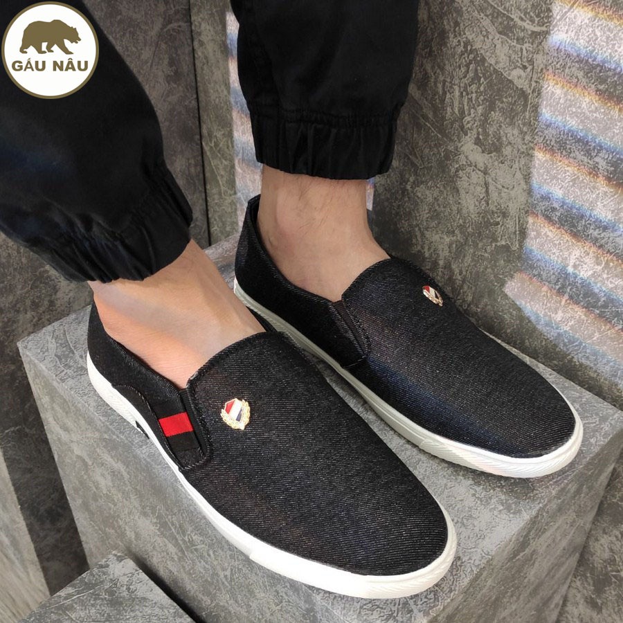 Giày lười nam thân vải siêu tốt đế chống trượt thơi trang GN361 Gấu nâu