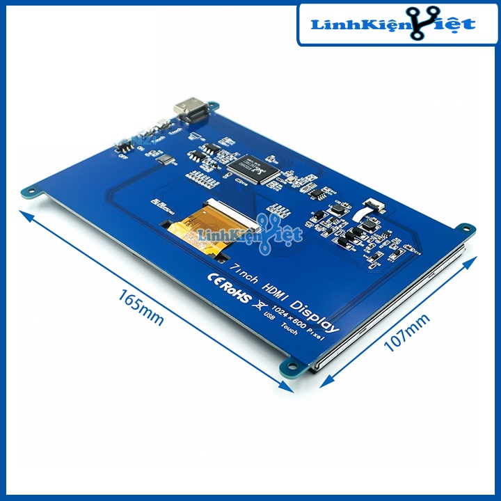 Màn Hình Raspberry 7Inch HD 1024x600 Cảm Ứng Điện Dung -Tặng Đĩa, Cáp HDMI, Cáp USB