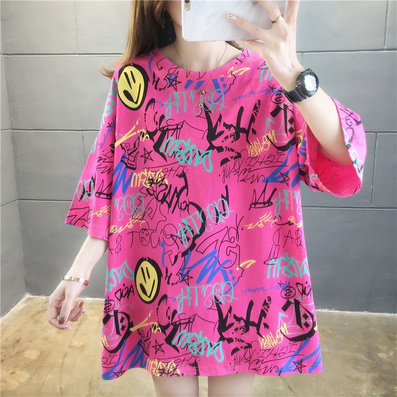 Áo Thun Tay Lỡ Dáng Rộng Cổ Tròn In Họa Tiết Hoạt Hình Dễ Thương Thời Trang Cho Nữ C8135 40-150KG