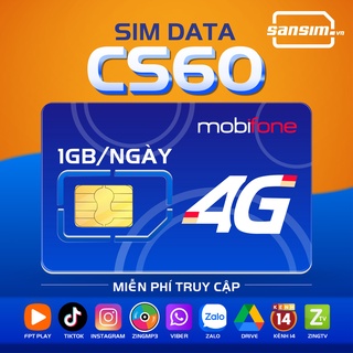 Sim Data 4G Mobifone - CS60 30 ngày - Miễn phí Zalo, Tiktok, Instagram, ZingMP3, Gmail, Google Drive, Viber, FPTplay