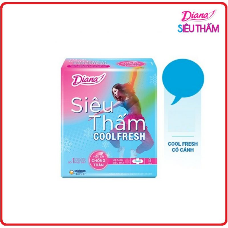 Băng Vệ Sinh DIANA  Siêu Thấm, SenSi Cool Fresh siêu mỏng cánh 8M/gói