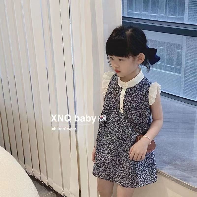 Bộ Đầm Công Chúa Mùa Hè Sát Nách Bằng Cotton Trơn Thoải Mái In Họa Tiết Hoa Thời Trang Phong Cách Hàn Quốc Cho Bé Gái 5 Tuổi