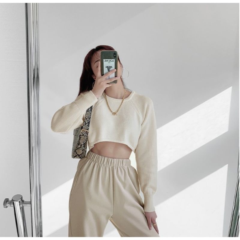 Áo croptop len nữ mùa thu, cổ tròn áo pull dài tay phong cách ulzzang Hàn Quốc hàng order có kèm ảnh thật- AL11