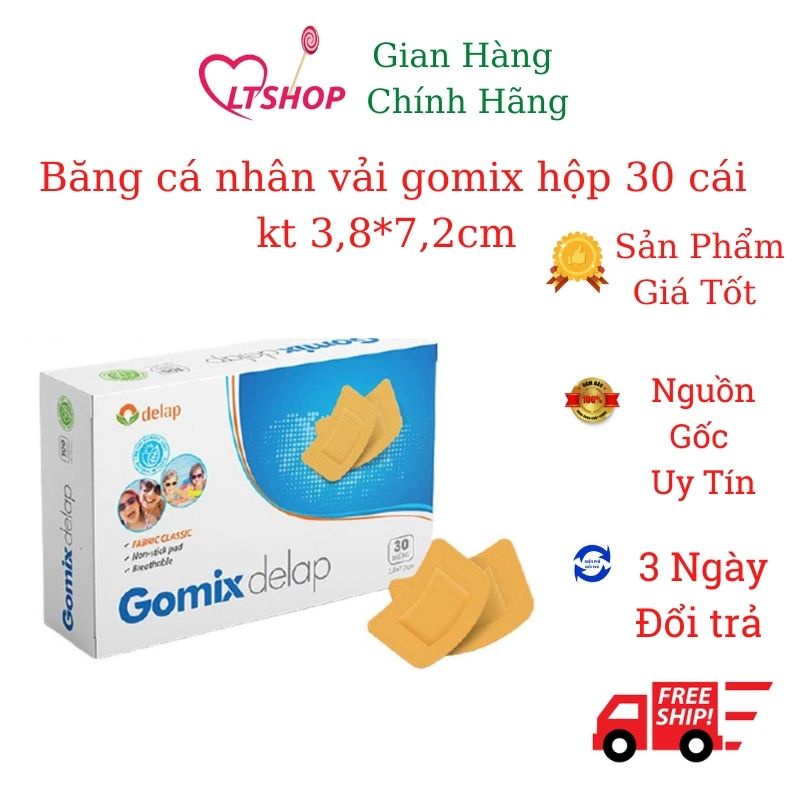 Băng cá nhân vải gomix hộp 30 cái kt 3,8*7,2cm