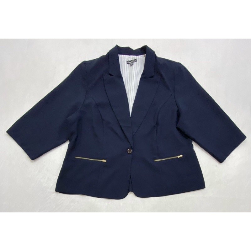 Áo vest tay lửng xanh navy phối dây kéo túi Sweet Suit big size (Size 20) - Thanh lý vnxk
