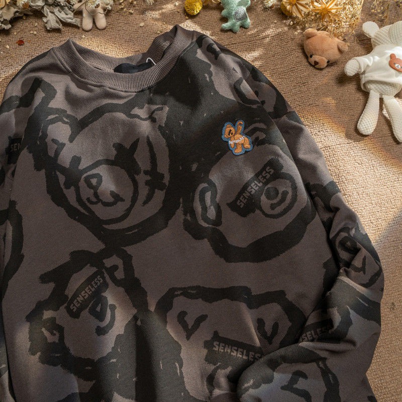 Áo sweater chui đầu cổ tròn dáng rộng in hình gấu dễ thương thời trang mùa thu 2021 cho nữ | BigBuy360 - bigbuy360.vn