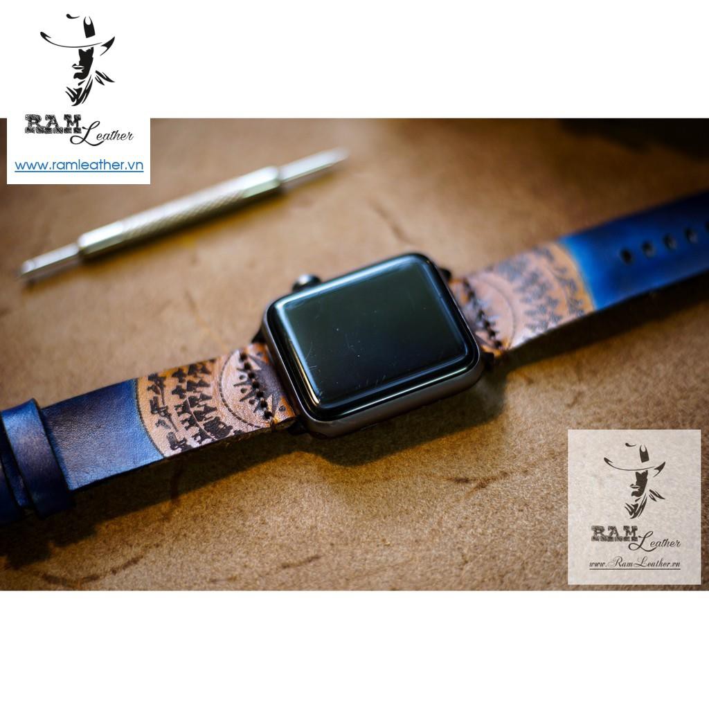 Dây Đồng Hồ Ram Simple Trống Đồng Da Bò Thật Bền Đẹp Vegtan Xanh Navy