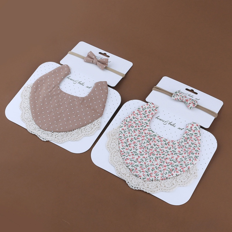 Set Khăn Yếm + Yếm + Băng Đô In Hoa Vintage Dành Cho Bé Gái