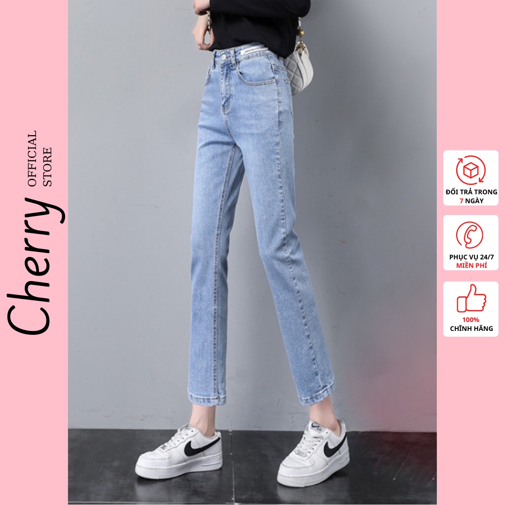 Quần jean skinny nữ ống đứng dáng lửng co giãn cao cấp Hàn Quốc, quần bò nữ ống ngắn suông có co giãn CHERRY T029