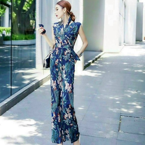 Jumpsuit Dài, Áo Liền Quần Nữ Họa Tiết, Jumpsuit Dài Ống Suông Tôn Dáng Siêu Hack Chiều Cao Hàng Quảng Châu Nhập Cao Cấp