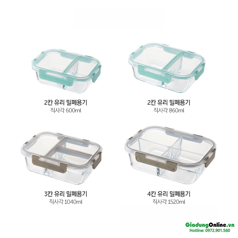 Hộp Thủy Tinh Lock&Lock Chia 2 Ngăn Llg457 860Ml; 3 Ngăn Llg458 1040Ml