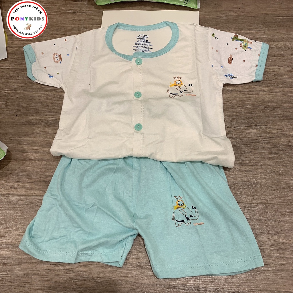 Bộ cộc tay cotton thun lạnh UNCHI cho bé trai bé gái cúc giữa thoáng mát mùa hè