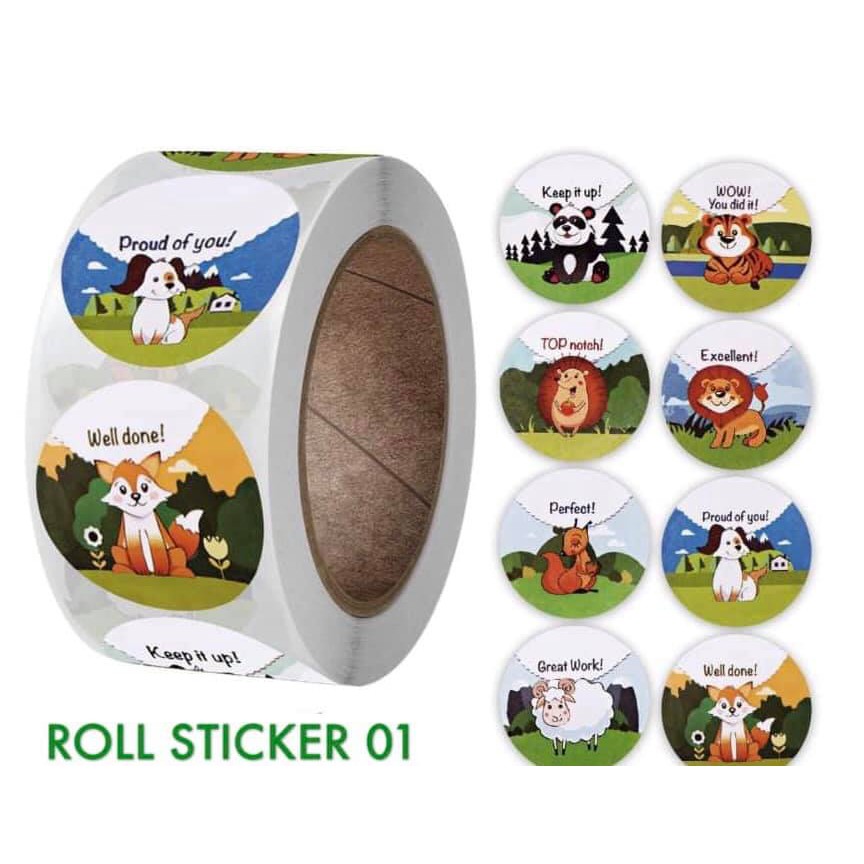 Sticker cuộn lời khen - 500 stickers - Nhãn dán khích lệ khen thưởng học tập