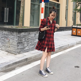 Váy sơmi kẻ dáng dài Zara