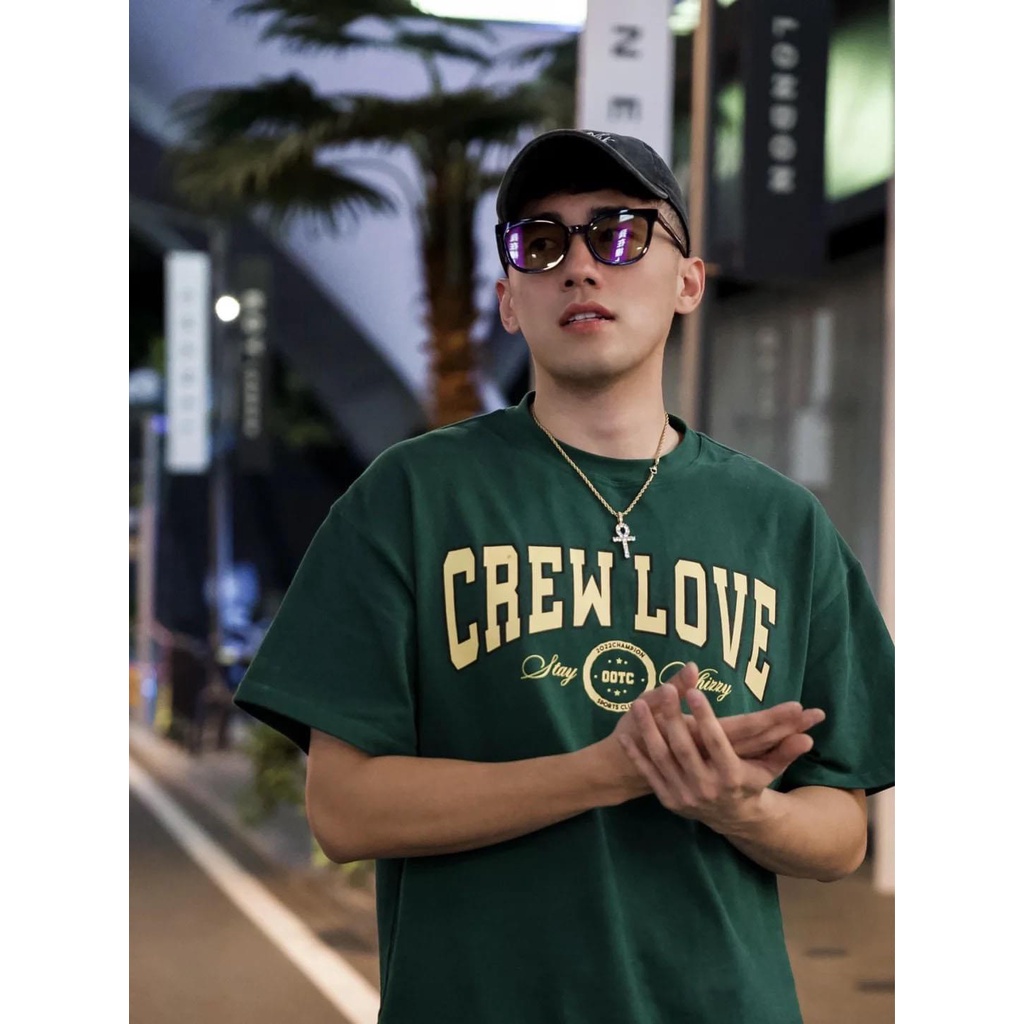 Áo Thun Tay Lỡ Nam Nữ Crew Love Unisex Áo Phông Form Rộng Màu Xanh Cổ Vịt Xanh Lá Vải Cotton Mềm Mịn Thoáng Mát
