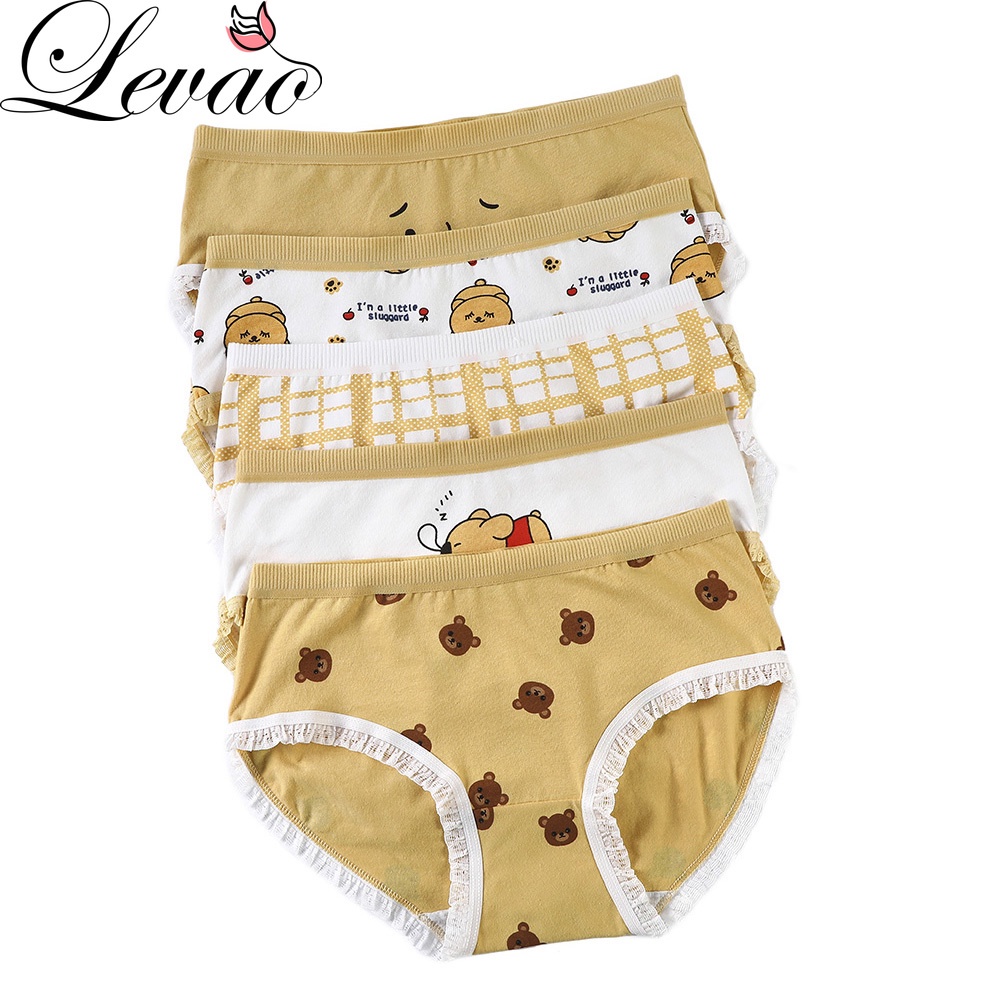 Quần Lót Levao Cotton Lưng Vừa In Hình Gấu Xinh Xắn Thoải Mái Cho Nữ