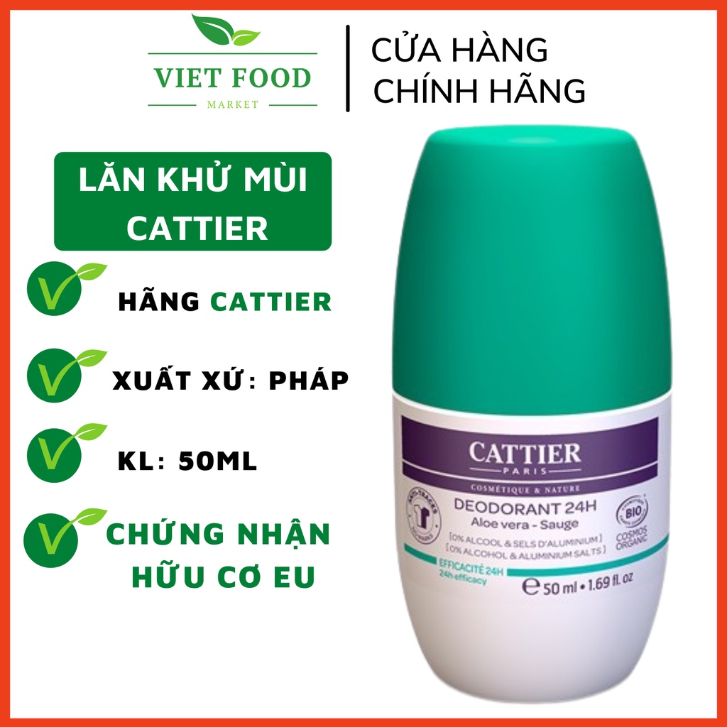Lăn khử mùi hữu cơ Catier nhập khẩu từ Pháp 50ml