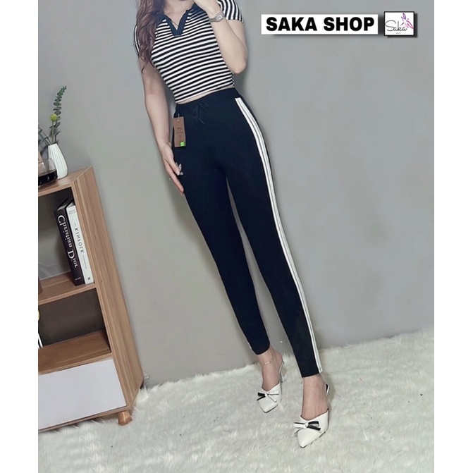 Quần thun umi nữ ôm dài phối viền sọc trắng nhiều size